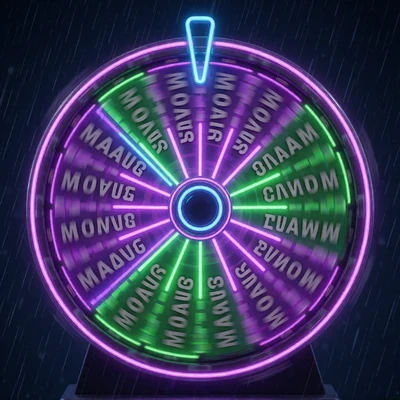Wheel Original bei Rainbet Casino - drehendes Neon-Gl&uuml;cksrad mit violett-gr&uuml;nen Segmenten