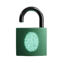 Client Seed Symbol - offenes gr&uuml;nes Schloss mit Fingerabdruck f&uuml;r Spieler-Einfluss bei Provably Fair