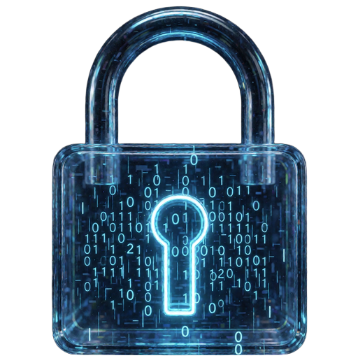 SHA-256 Sicherheit bei Provably Fair - leuchtendes blaues Schloss mit Bin&auml;rcode-Regen im Inneren